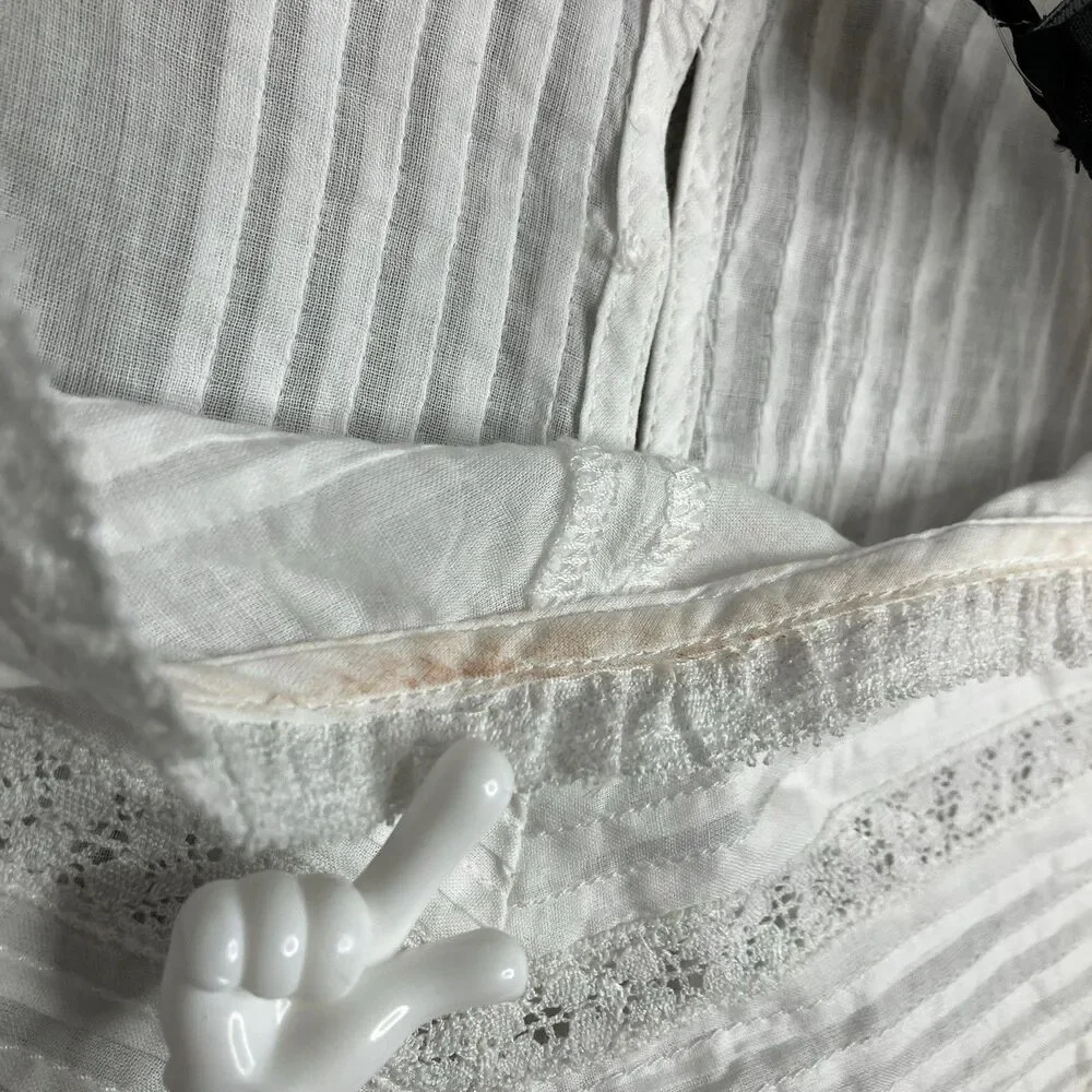 Madewell Pintuck Lace Blouse White Long Sleeve Equestrian Preppy‎ Top Womens M